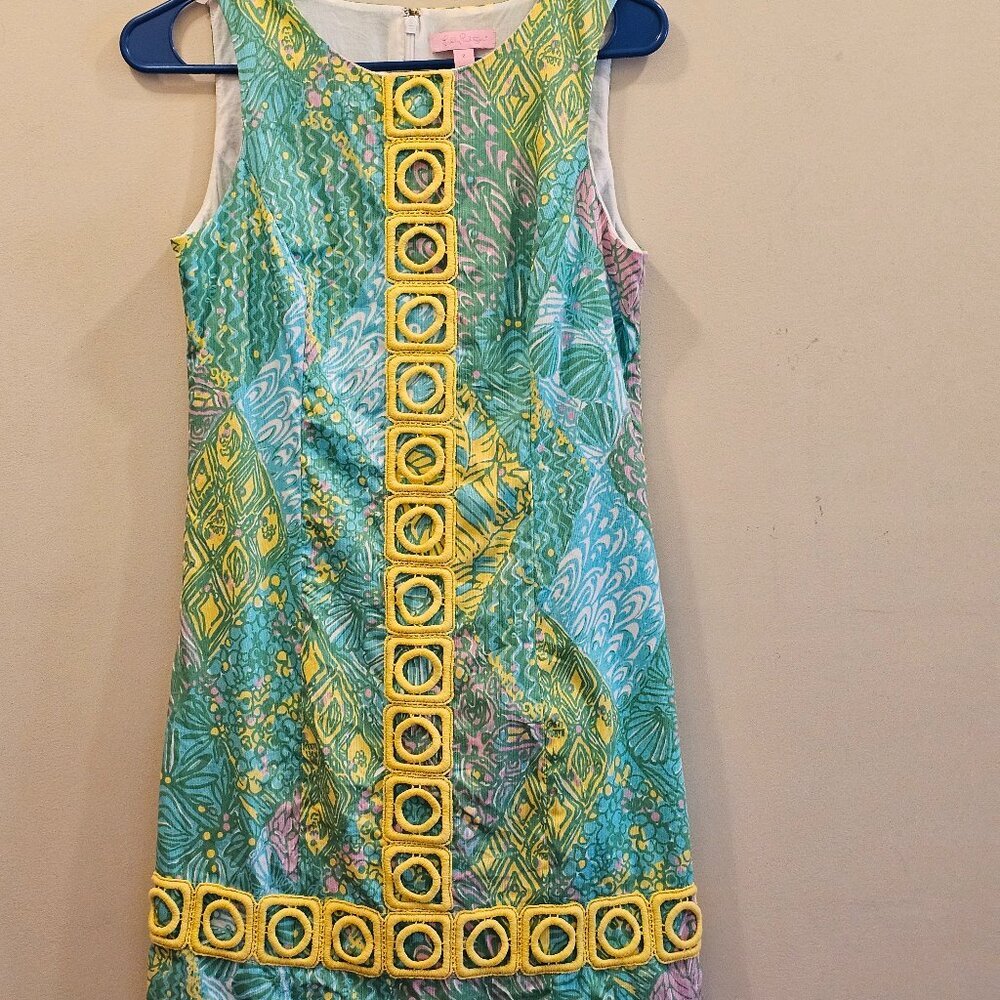 Lilly Pulitzer Mila Sun Dance Small Print Yellow Panel Shift Dress‎ Size 2